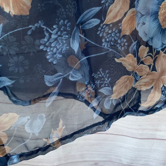 Secret Treasures Blue Floral Sheer Pajama Top Button Up Front Satin Trim Size L - Picture 15 of 15